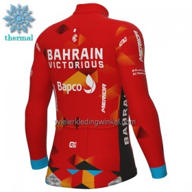 Wielershirt 2022 Bahrain Victorious Lange Mouw Winter Thermal Fleece Rood